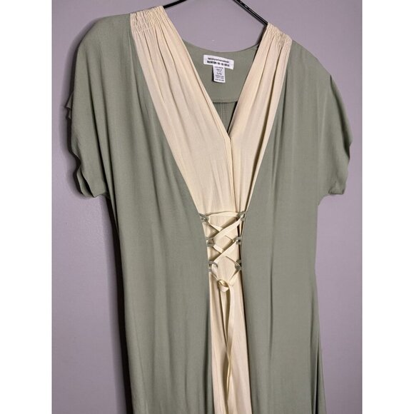VTG Express Maxi Dress Womens Size 5/6 Sage Green Short Sleeve Tie Front Ballet - Picture 2 of 5
